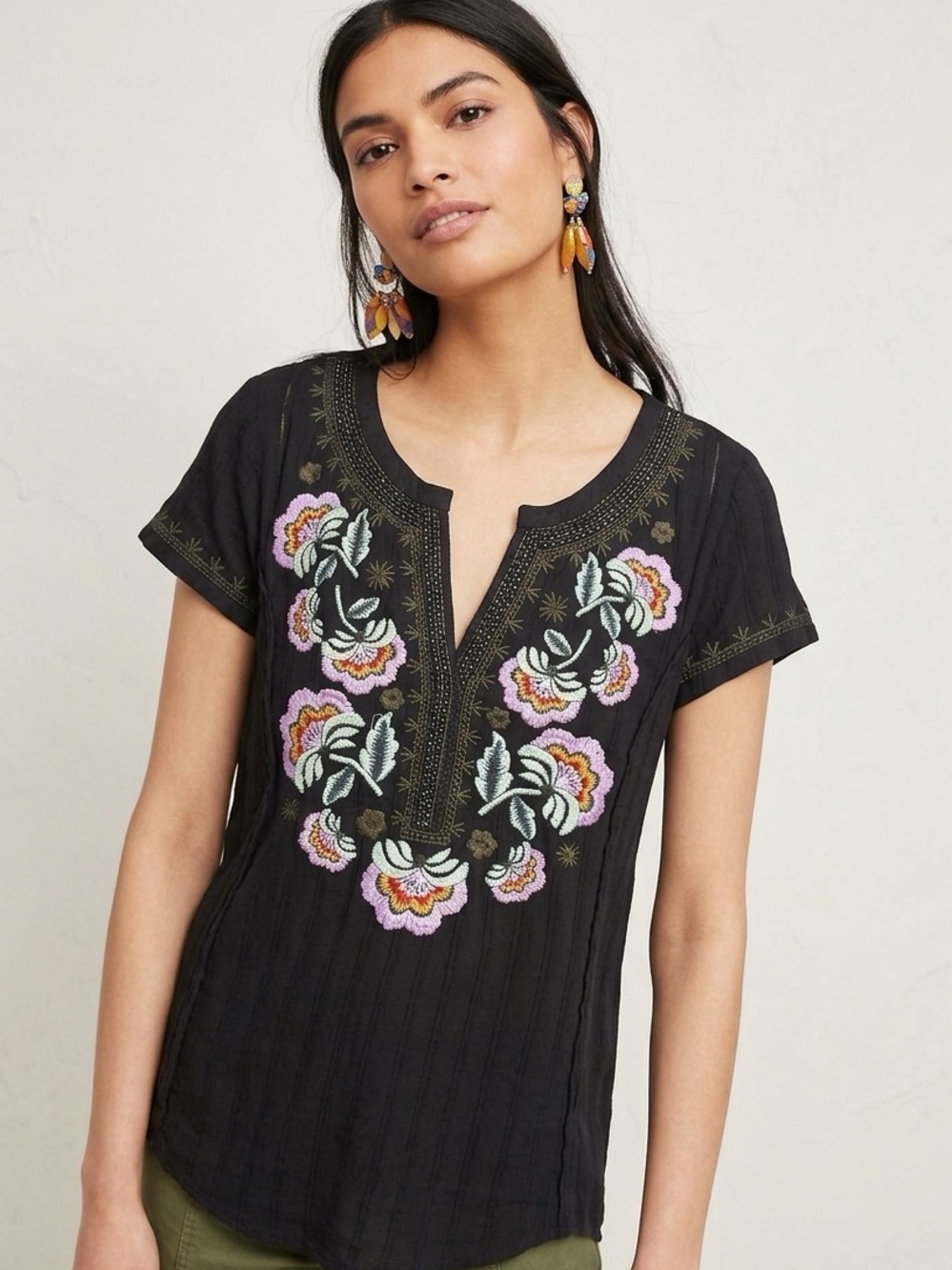 Anthropologie Akemi + Kin Dandelion Embroidered Boho Blouse Size S